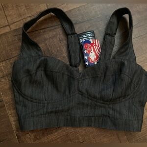Pinup Couture Varla Cropped Bustier Top, Dark Denim, Size Medium, New With Tags